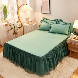 Bed Skirt 3Pcs Green Bedding Double Ruffled Bedding Solid Large Bedding Decorative Bedding 230330