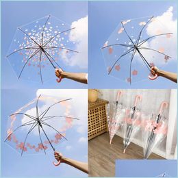 Umbrellas Transparent Windproof Long Handle Umbrella Clear Flower Letters Printed Peo Rain For Girl Drop Delivery Home Garden Househ Dhg6I