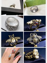 Vintage Rings for Men and Women Designer Lovers Punk Fashion Luxury Hip Hop Jewellery Tiger Bee Flower Opening Pearl Rhinestone Gold Couples Ring Gifts