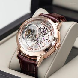 Wristwatches Luxury Casual Watches Rose Gold Tone Genuine Leather Strap Skeleton Automatic Top Brand Relogio Masculin VMWristwatches Moun22