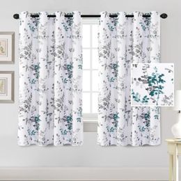 Curtain Grey And Teal Vintage Classical Floral Printing Blackout Grommet Curtains For Living Room Darkening 54"L X 52"W