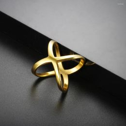 Cluster Rings Fashion X Shape Knotted Cross Cutout Ring For Women Stainless Steel 18 K Gold Plated Waterproof Jewellery Accessories Wholesale