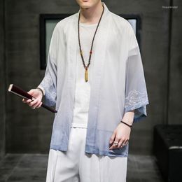 Men's Casual Shirts Dress Chinese Traditional Summer China Oversized Cardigan Plus SizeThin Gradient Tops Hanfu Men Clothing Harajuku Ice