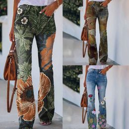 Mulheres jeans skinny jeans elegantes calças de jeans estampas florais elegantes pernas retas calças de cintura alta moda slim fit lounge calças