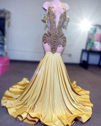 Arabic Aso Ebi Mermaid Luxurious Prom Dress Beaded Crystals Evening Formal Party Second Reception Birthday Engagement Gowns Dresses Robe De Soiree ZJ