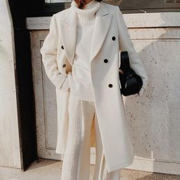 Women s Trench Coats Simple Woolen Cardigan Straight Warm Overcoat Women Casual Long Suit Jacket 230330