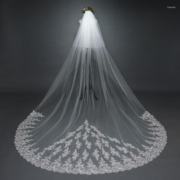 Bridal Veils NZUK Long Veil Cathedral Ivory Wedding With Combs Elegant Velos De Novia Applique Edge Sequins Tulle