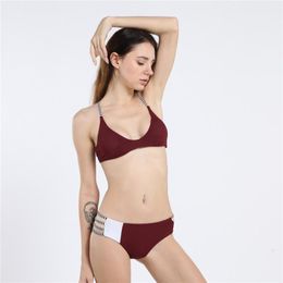 Women's Swimwear Sexy Female Retro Swimsuit Wine Red Two Piece Low Waist Push Up Padded Women Bikini Swimming Sets Beach Wear