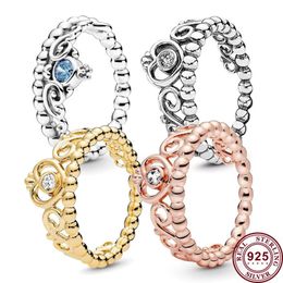 925 Silver Women Fit Pandora Ring Original Heart Crown Fashion Rings Shiny Blue Fashion Crown Women Pan Ring Suitable