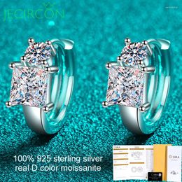 Hoop Earrings JECIRCON Women 925 Sterling Silver Princess Square Total 2.6ct Moissanite Pt950 Gold Plated Ear Jewellery