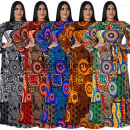 Ethnic Clothing Plus Size Print African Dress 2023 Elegant Floral Robe Women Lace Up Zipper Maxi Dresses Ladies Party Clothes 5XL