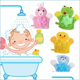 Bath Brushes Sponges Scrubbers Baby Bathroom Towel Gloves With Flowers Cartoon Doublesided Kids Shower Brush Flower Drop Delivery Dhc8L