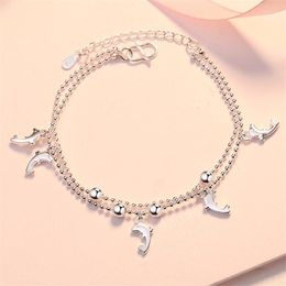 Anklets Silver Color Shiny Double-layer Dolphin Clover Star Bracelet Single-layer Butterfly For Barefoot Chain Jewelry