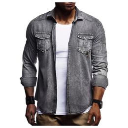 Men's Casual Shirts Long Sleeve Plaid Mens Dress Shirt Brand Denim Style Checks Slim Slight Elastic Jeans Cowboy
