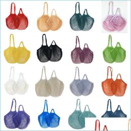 Storage Bags Cotton Shop Bag Foldable Reusable Grocery For Vegetable And Fruit Mesh Market String Net Drop Delivery Home Garden Hous Dhqej