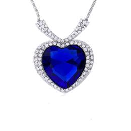 Pendant Necklaces RNAFASHION Jewellery Heart Shape Ocean Blue Necklace Silver Plated Full Of Rhinestone For Women Wedding Jewellery