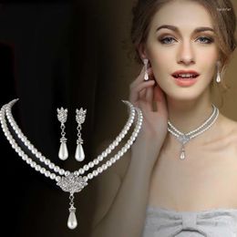 Pendant Necklaces Crystal Necklace Earrings Charm Jewelry Set Ladies Girls Bridal Pearl Dangle For Party Wedding Banquet