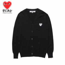 Designer Men's Sweaters CDG Play Com Des Garcons White Heart Women's Cardigan Sweater Button Wool Black V Neck Size XL