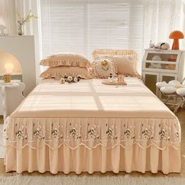 Bed Skirt 3D Flower Textured Lace Bed Thin King Fit Flat Sheet 2 Pillowcase 200x220 Direct 230330