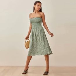 Casual Dresses Women Floral Print Spaghetti Strap Dress Sexy Backless Fit And Flare Slim A-line French Vintage Elegant For Holiday Summer