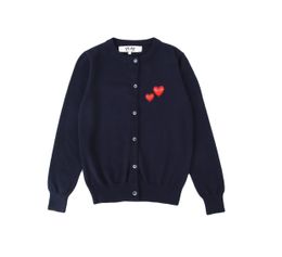 Designer Men's Sweaters CDG Com Des Garcons Play Women's Red Hearts Sweater Button Blue Wool Crew Neck Cardigan Size S M