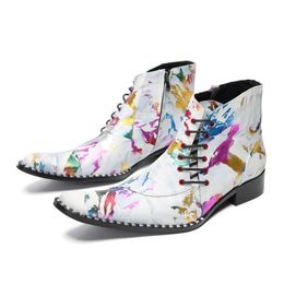 Модные роскошные мужские ботинки сапоги с зашенийными цветами кожаные ботинки для мужчин Zip Party/Sward Shoes Men, большой размер US6-12