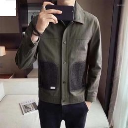 Men's Jackets Jacket Men Korean Patchwork Long Sleeves Tops 2023 Autumn Single-Breasted Casual Coat Turndown Collar Pocket Male Outerwear