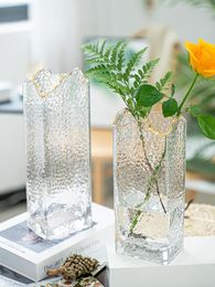 Vases Light Luxury Painted Gold Glass Vase Transparent Flower Dried Arrangement Living Room Decoration