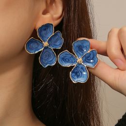 French Sen Style Stud Simple Oil Painting Drop Glazed Flowers Klein Blue Earrings Female Metal Gradient Elegant INS Fashion Jewellery