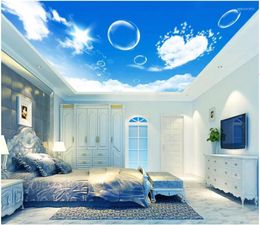 Wallpapers Custom Po Mural Background 3d Ceiling Murals Wallpaper Dreamy Blue Sky And White Clouds Living Room For Walls