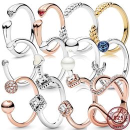 925 Silver Women Fit Pandora Ring Original Heart Crown Fashion Rings Exquisite Love Eternal Wishing Bone Women Pan Open