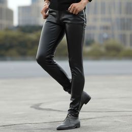 Men's Jeans HOO 2023 autumn of cultivate one's morality play high fashionable young tight leather pants and feet locomotive PU 230330