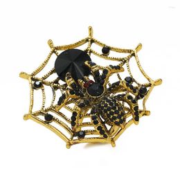 Cluster Rings Vintage Exaggerated Gold Color Black Rhinestone Spider Net Shaped Adjustable For Women Big Finger Ring Jewelry Wholesale