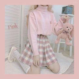 Skirts Japanese Cute Woolen Plaid Skirt Women Thicken Autumn Winter Pink Mini Chic Student Loose Elastic Waist