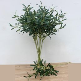 Decorative Flowers 92CM 6 Fork Green Artificial Olive Branch Simulation Plant Home Wedding Decoration Fake Flower Christmas