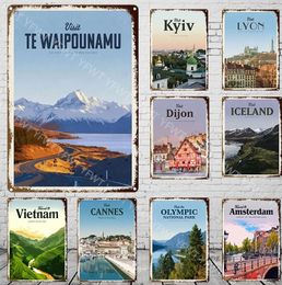 Travel Scenery Metal Tin Sign Retro City Landscape Poster Home Decor Dining Room Balcony Bedroom Kids Room Decor Plate 30X20cm W03