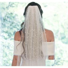 Bridal Veils Long Veil With Pearls One Layer Cathedral Bride Comb Beaded For White Ivory Accessories Drop Delivery Party Even Dhasc