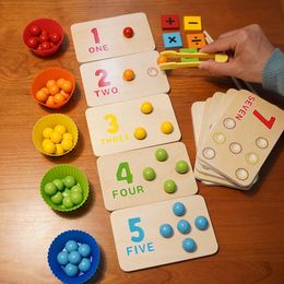 Learning Toys Kids Montessori Wooden Hands Brain Training Clip Beads Chopsticks Early Educational Puzzle Board Math Game To L1 230329