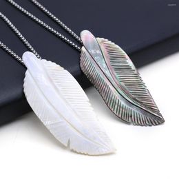 Pendant Necklaces Leaf Shape Natural Shell Necklace Silver Colour Chains For Women Men Jewellery Party Gift 30x8mm