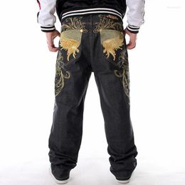 Men's Jeans Plus Size 30-46 Fashion Loose Big Pockets Pants Hip-Hop Skateboard Casual Men Denim Black Design Brand