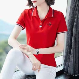 Women's Polos M5xl Womens Polo Shirts Summer Female Tops Tees Short Sleeve Letter Turndown Collar Loose Commuting Ladies Clothes H32 230330