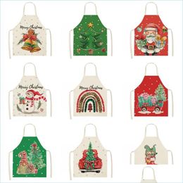 Aprons Christmas Adjustable Kitchen Women Chef Cooking Santa Claus Tree Snowflake Style Baking Grilling 68X55Cm Drop Delivery Home G Dhdny