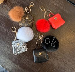 Hairball Keychain Earphone Holder PU Leather Fashion Backpack Accessories Pendant Mini Bag DF147
