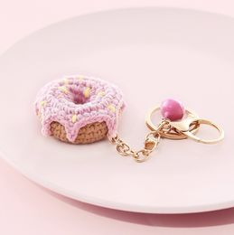 Hand-Woven Doughnut Keychain Cute Knitting Wool Ball Key Chain Cute Bag Pendant Bag Key Lanyard Gifts for Party or Friends