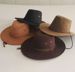 Wide Brim Hats Bucket Mens Summer Sun Solid Color Cool Western Cowboy Plain Peaked Cap Large Rope Knight 230330