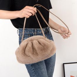 Evening Bags Luxury Design Women's Clip Shoulder Bag Fashion Soft Plush Ladies Messenger Faux Fur Female Girls Clutch Purse Handbags