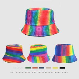 Wide Brim Hats New Cotton Rainbow Bucket Hat Women Sun Hats For Kids Hip Hop Outdoor Trip Caps Men Beh Sun Protect Fishing Unisex Bonnet P230327