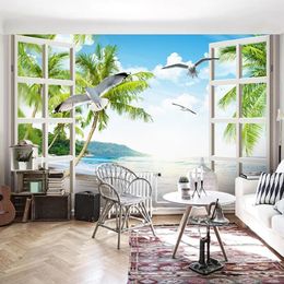 Wallpapers Self-Adhesive Wallpaper 3D Sea Landscape Fresco Living Room Dining Background Wall Home Decor Waterproof Canvas Stickers