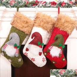 Christmas Decorations Faceless Doll Knitting Stocking Large Knitted Santa Gnome Socks Candy Gift Bag Decoration Drop Delivery Home G Dhpie