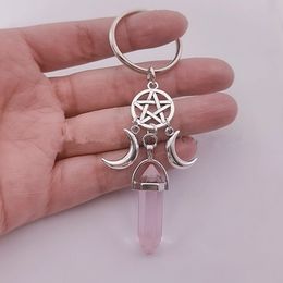 Triple Goddess Key Chain Five Pointed Star Moon Key Chain Moonlight Stone Pendant Creative Gift